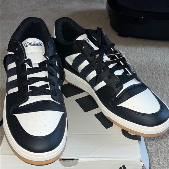Adidas Men's Black and White Sneakers with Gum Sole